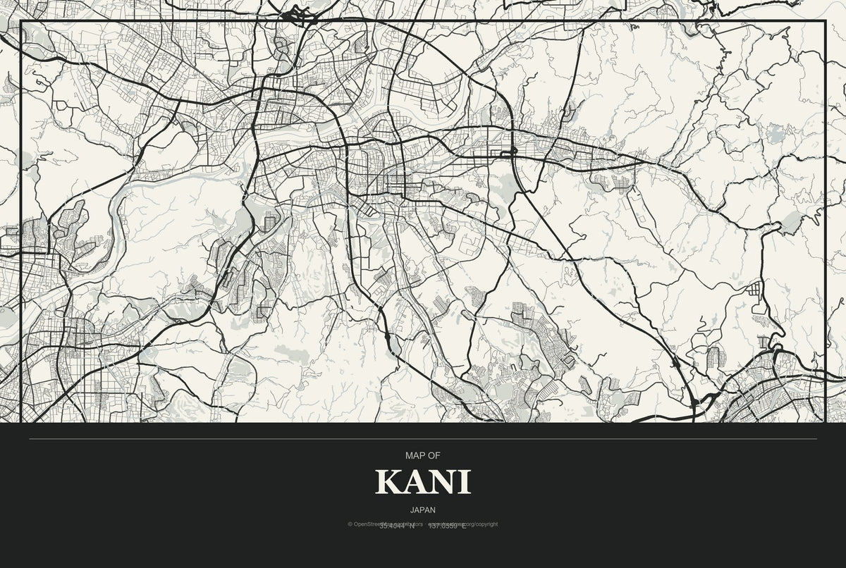 Kani, Japan City Map Aluminum Sign in Museum Plaque style
