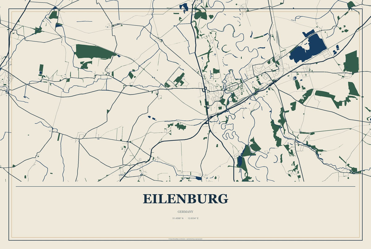 Eilenburg, Germany City Map Aluminum Sign in Coastal Cutout style