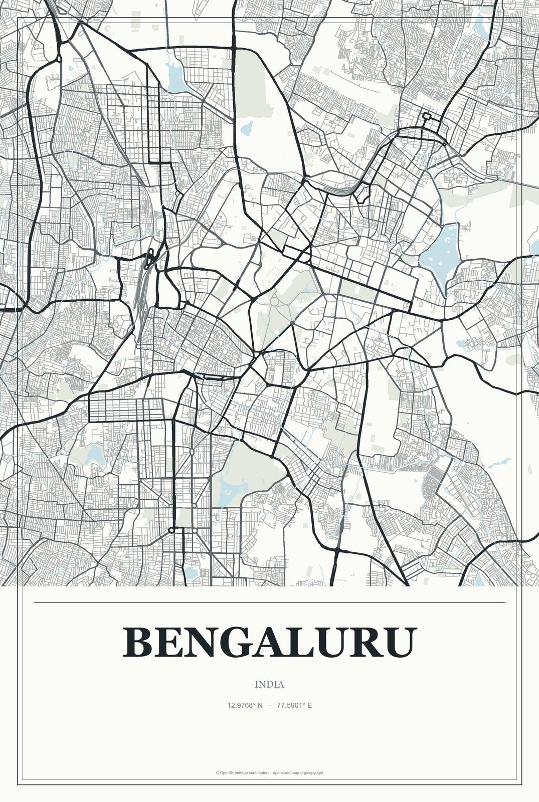 Bengaluru, India City Map Aluminum Sign in Gallery Air style