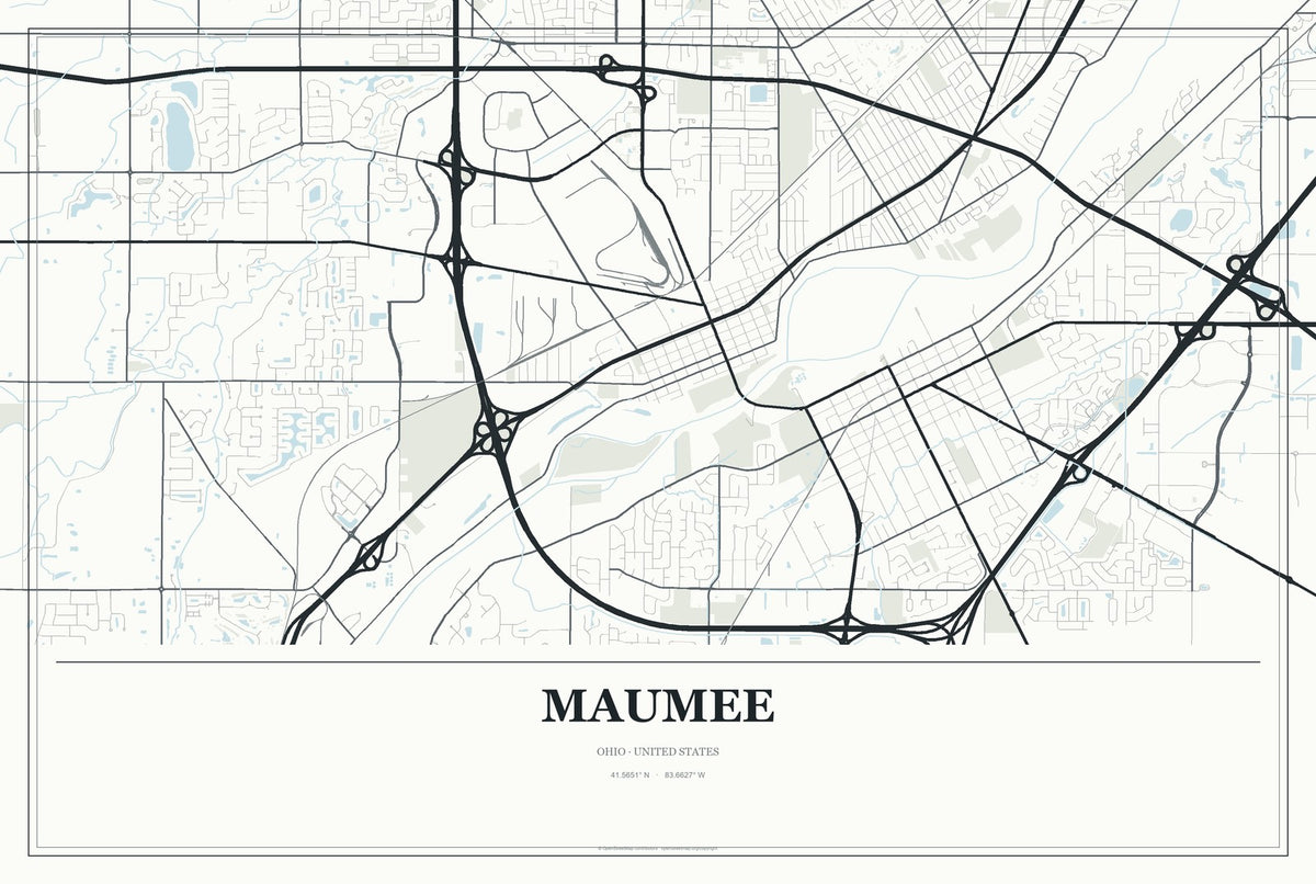 Maumee, Ohio City Map Aluminum Sign in Gallery Air style