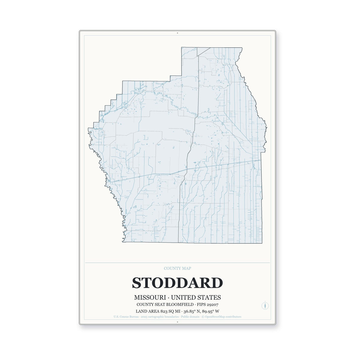 Stoddard County, Missouri Map Aluminum Sign in Gallery Air style