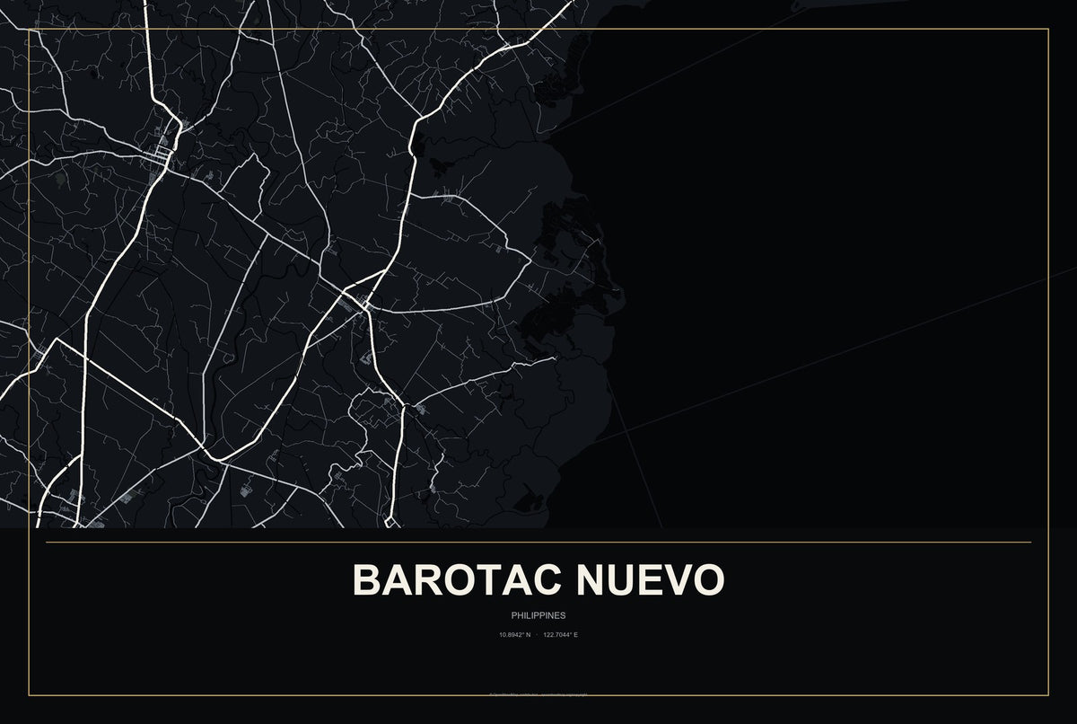 Barotac Nuevo, Philippines City Map Aluminum Sign in Metropolitan Noir style