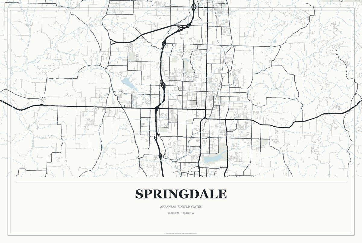 Springdale, Arkansas City Map Aluminum Sign in Gallery Air style