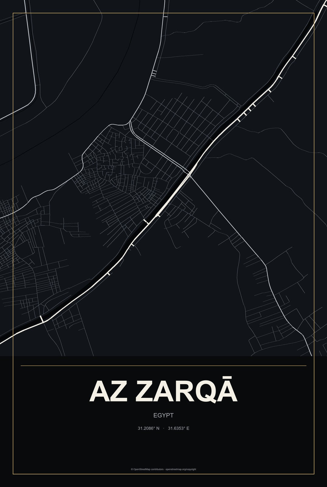 Az Zarqā, Egypt City Map Aluminum Sign in Metropolitan Noir style