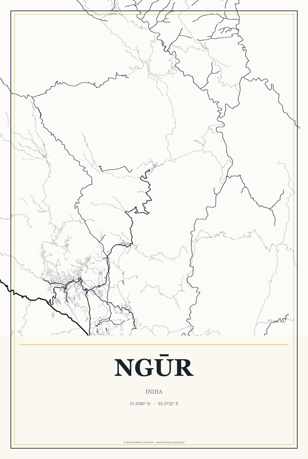Ngūr, India City Map Aluminum Sign in Citrine Modern style