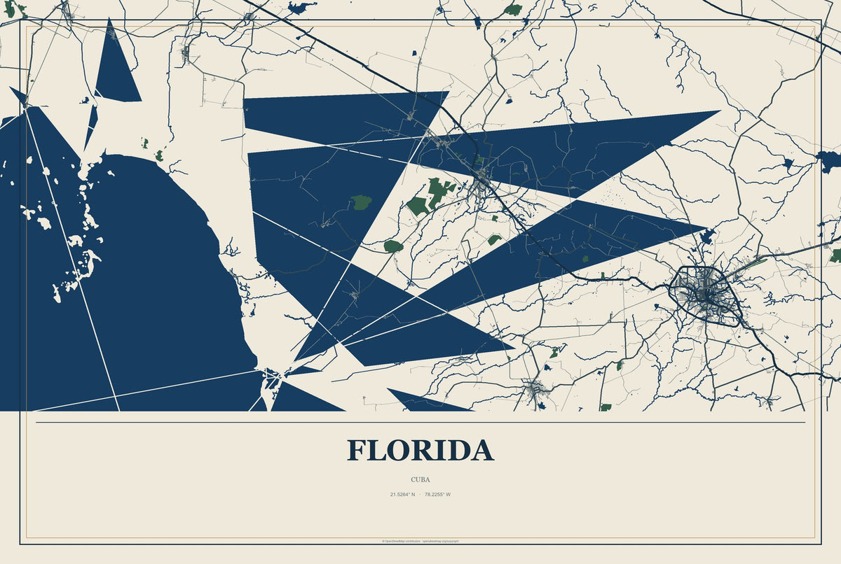 Florida, Cuba City Map Aluminum Sign in Coastal Cutout style