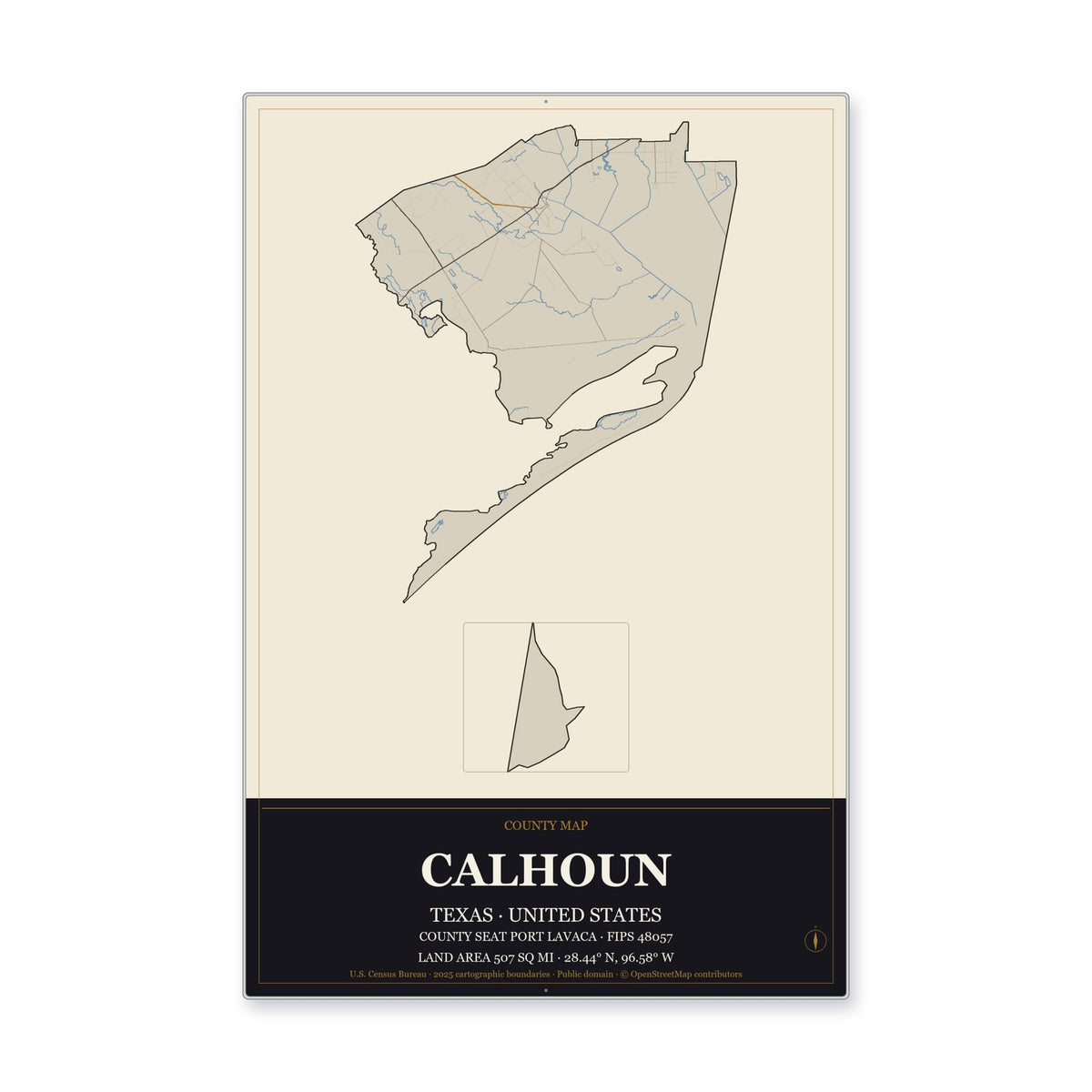 Calhoun County, Texas Map Aluminum Sign in Museum Plaque style