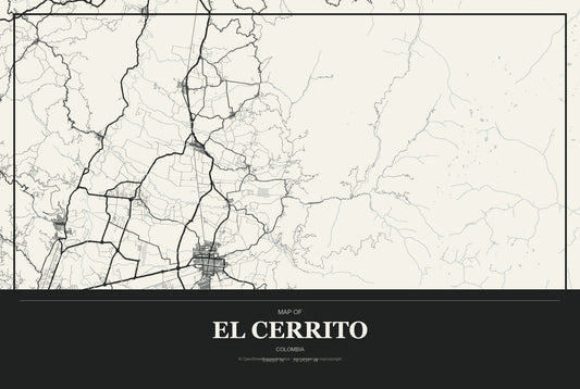 El Cerrito, Colombia City Map Aluminum Sign in Museum Plaque style