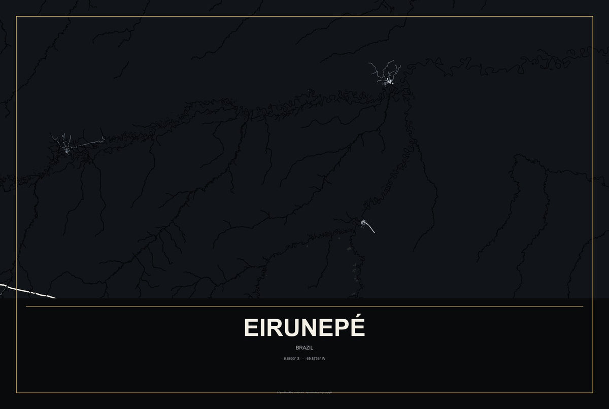 Eirunepé, Brazil City Map Aluminum Sign in Metropolitan Noir style