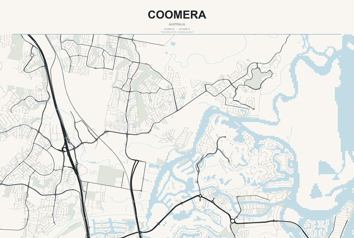 Coomera, Australia City Map Aluminum Sign in Headline Atlas style