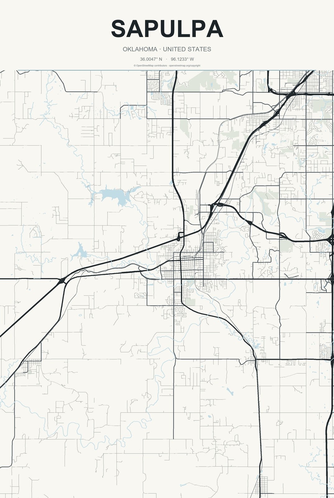 Sapulpa, Oklahoma City Map Aluminum Sign in Headline Atlas style