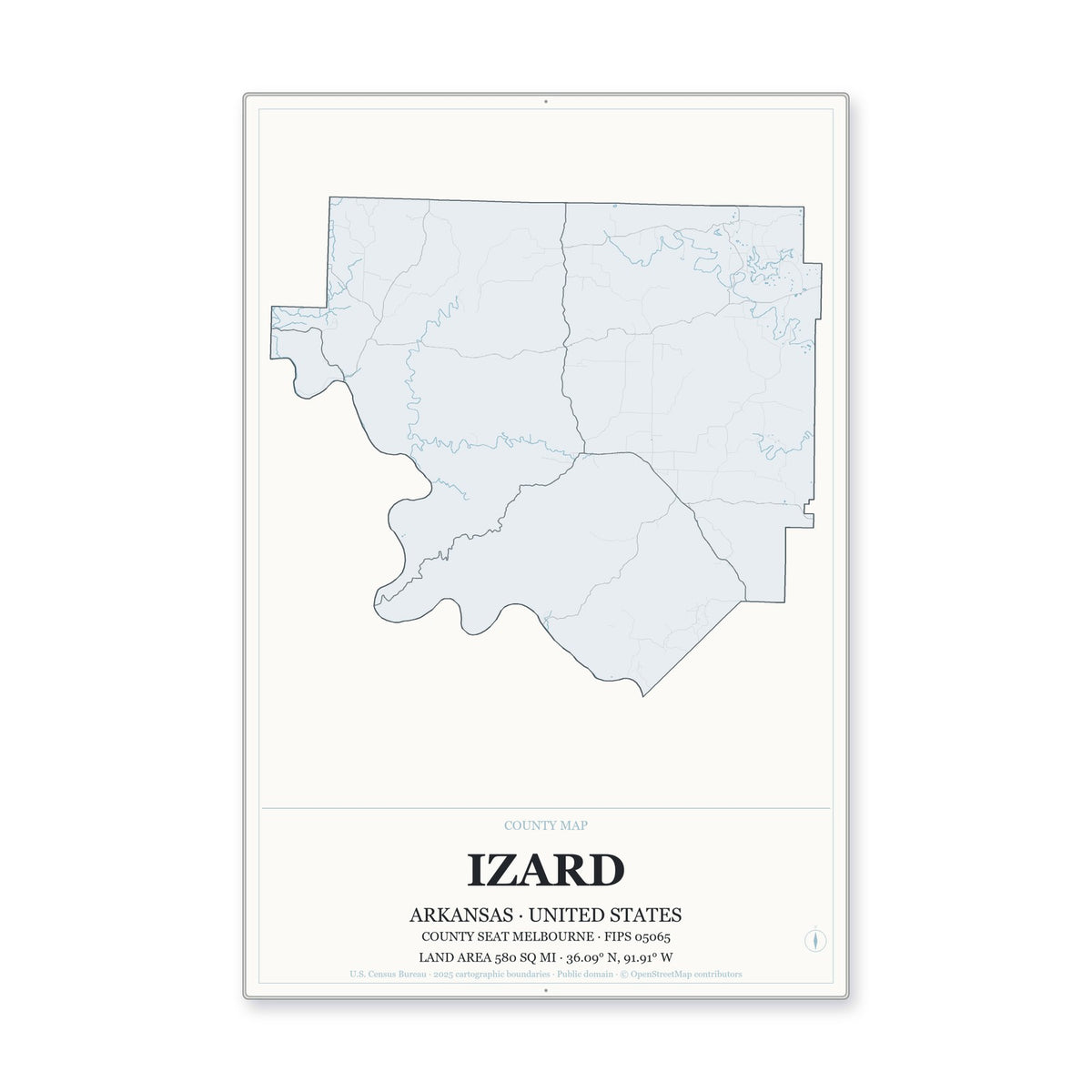 Izard County, Arkansas Map Aluminum Sign in Gallery Air style