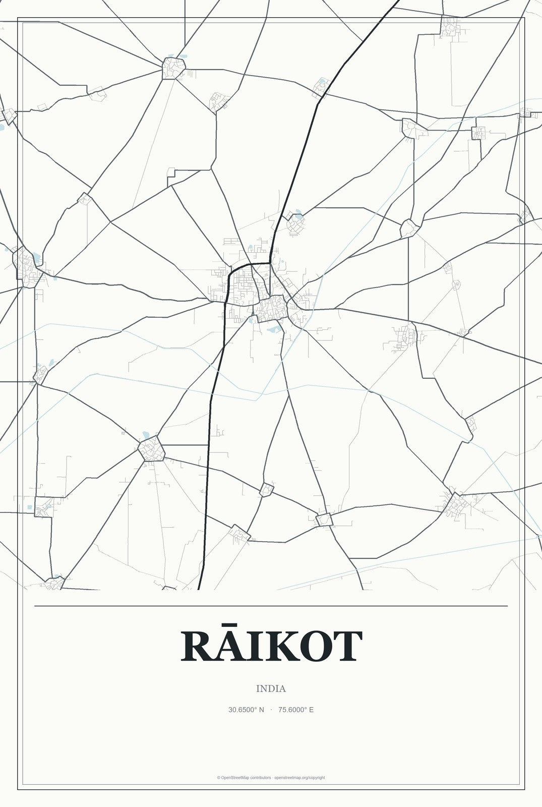 Rāikot, India City Map Aluminum Sign in Gallery Air style