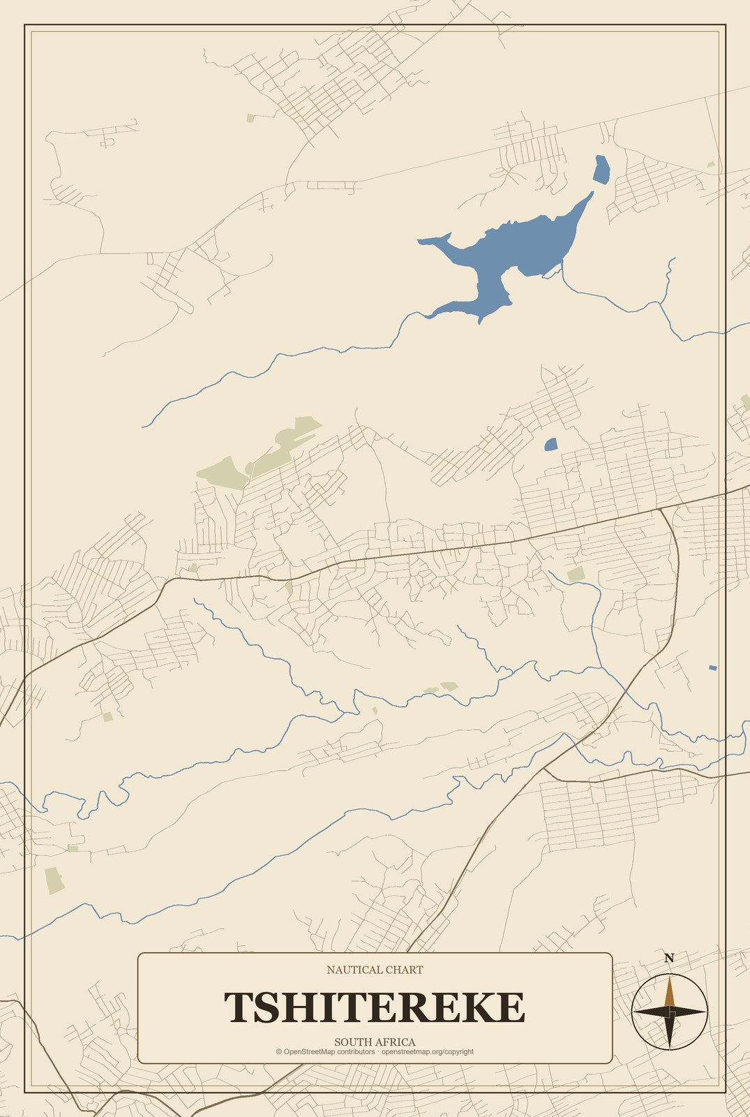Tshitereke, South Africa City Map Aluminum Sign in Heritage Nautical style