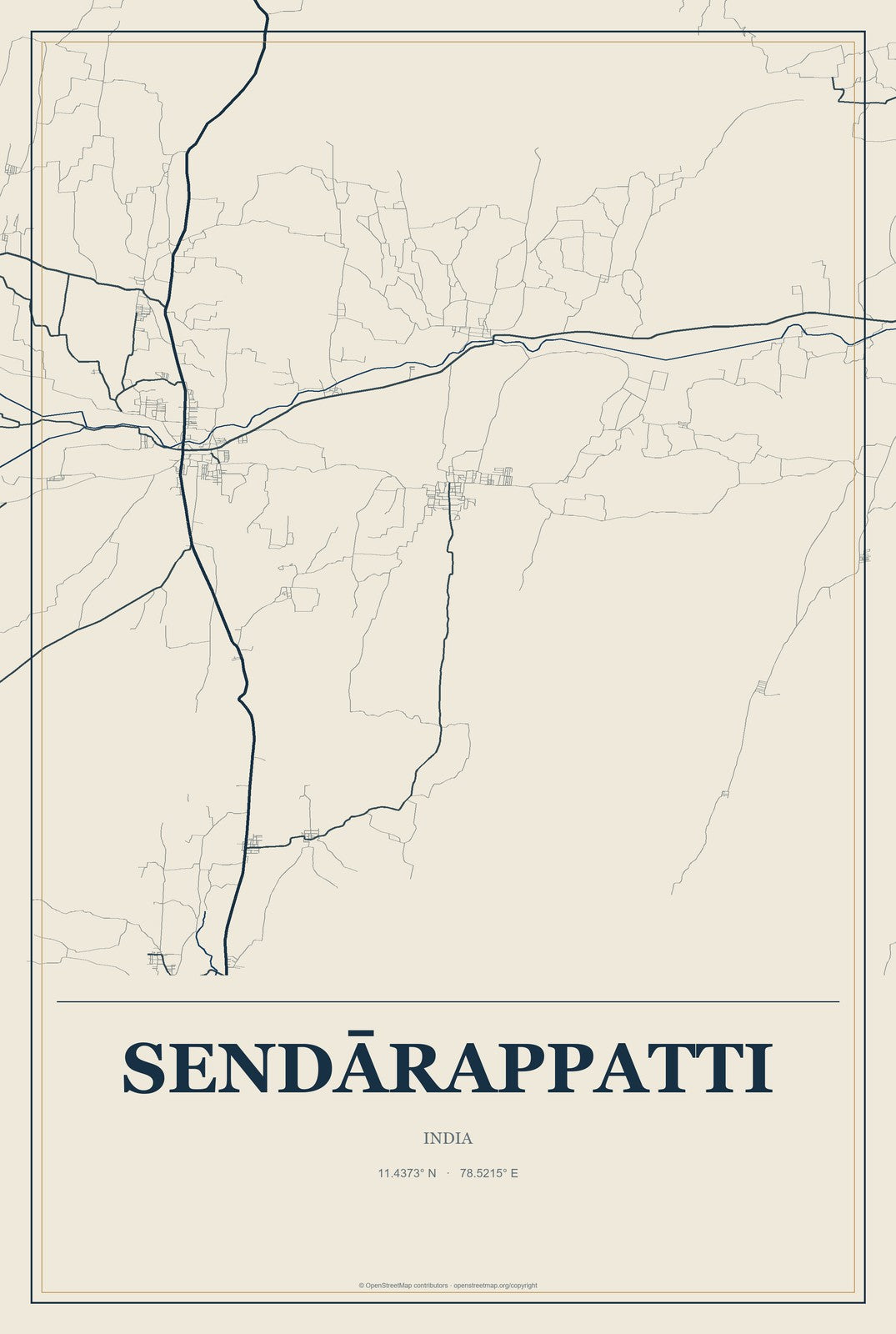 Sendārappatti, India City Map Aluminum Sign in Coastal Cutout style