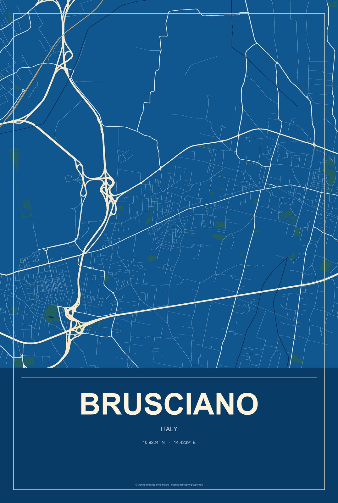 Brusciano, Italy City Map Aluminum Sign in Harbor Cobalt style