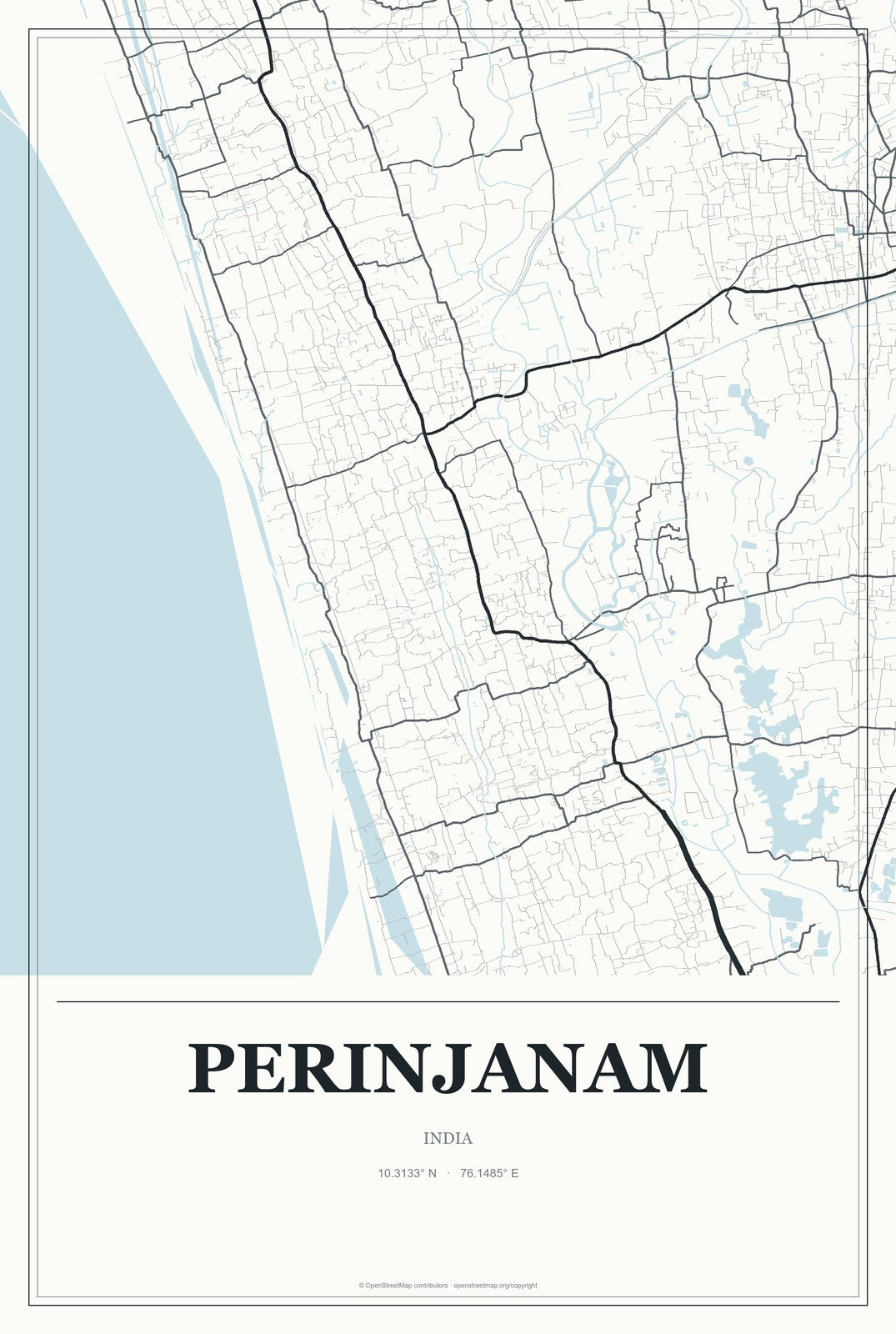 Perinjanam, India City Map Aluminum Sign in Gallery Air style