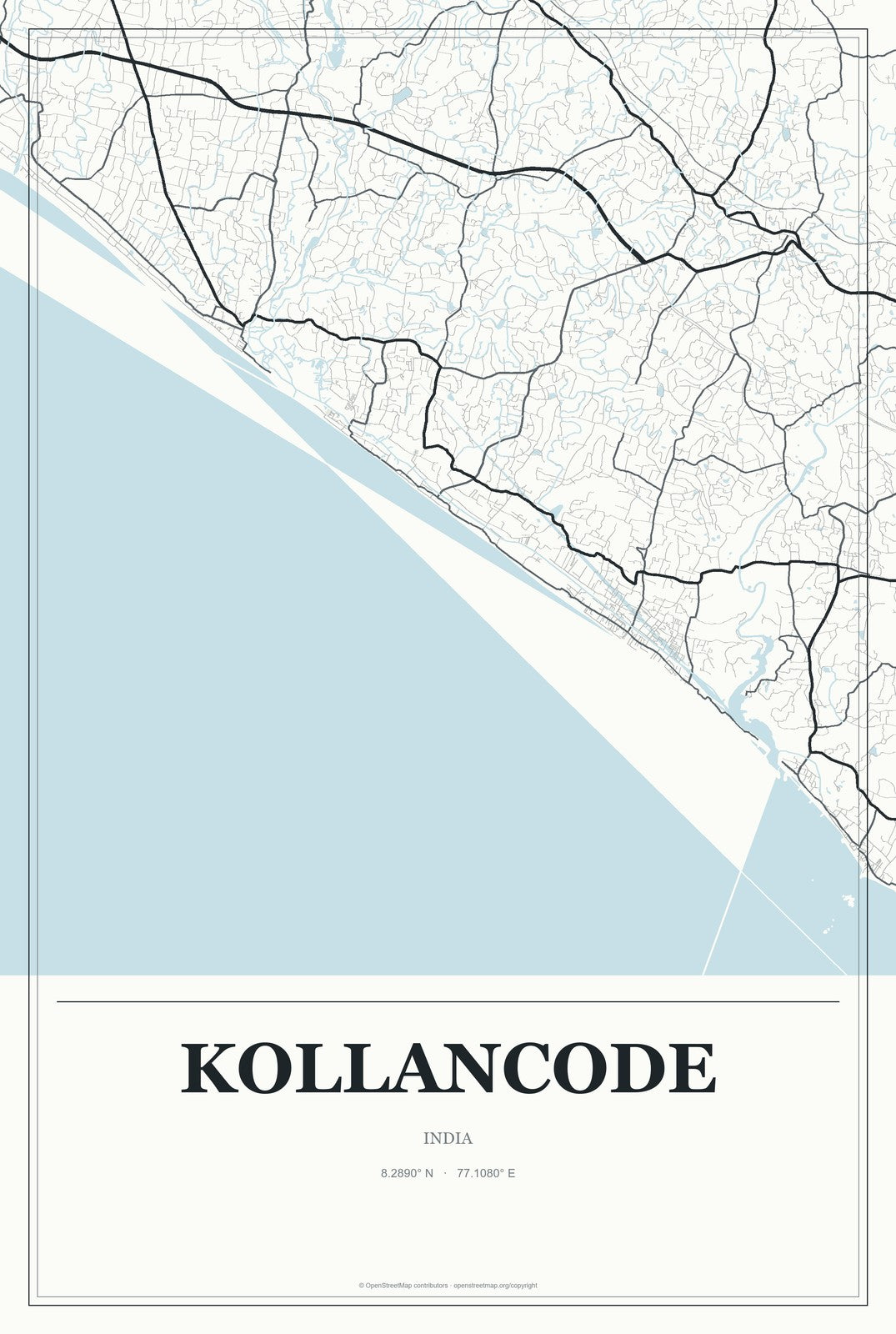 Kollancode, India City Map Aluminum Sign in Gallery Air style