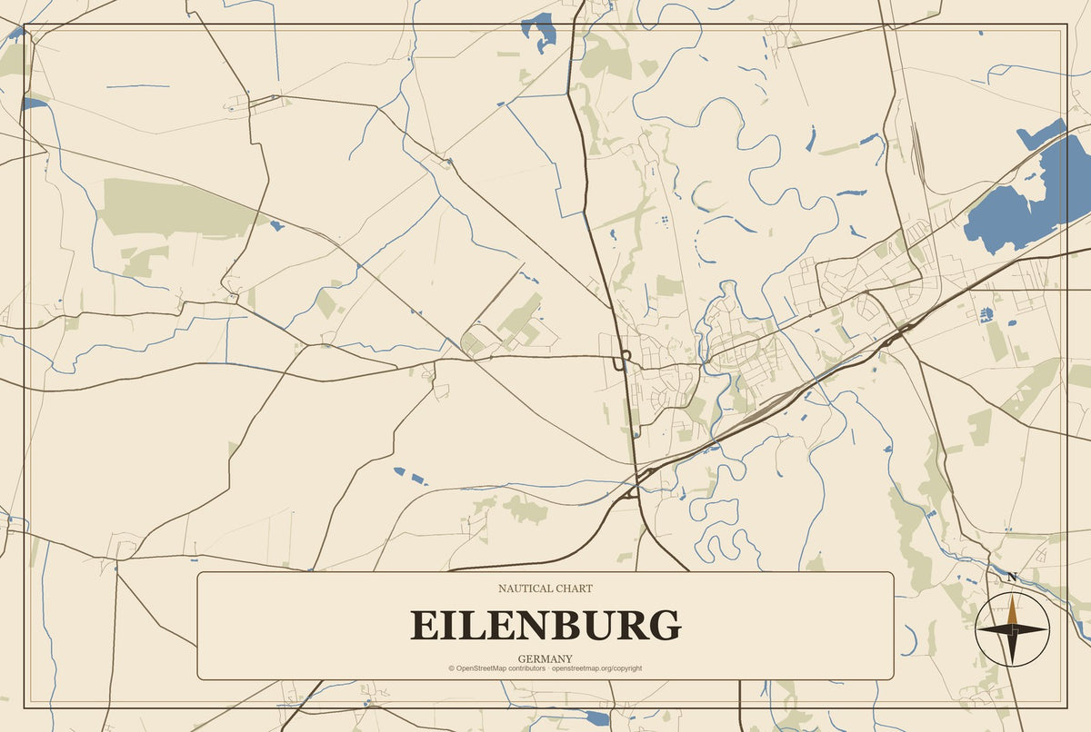 Eilenburg, Germany City Map Aluminum Sign in Heritage Nautical style