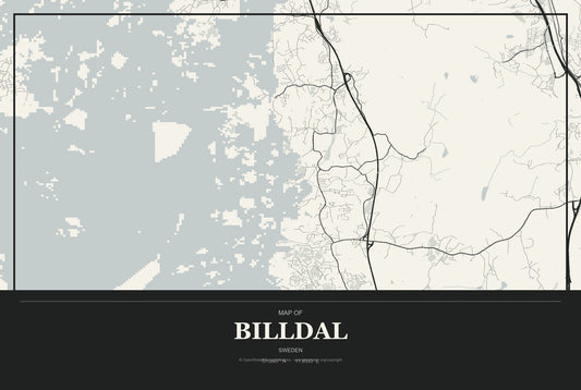 Billdal, Sweden City Map Aluminum Sign in Museum Plaque style