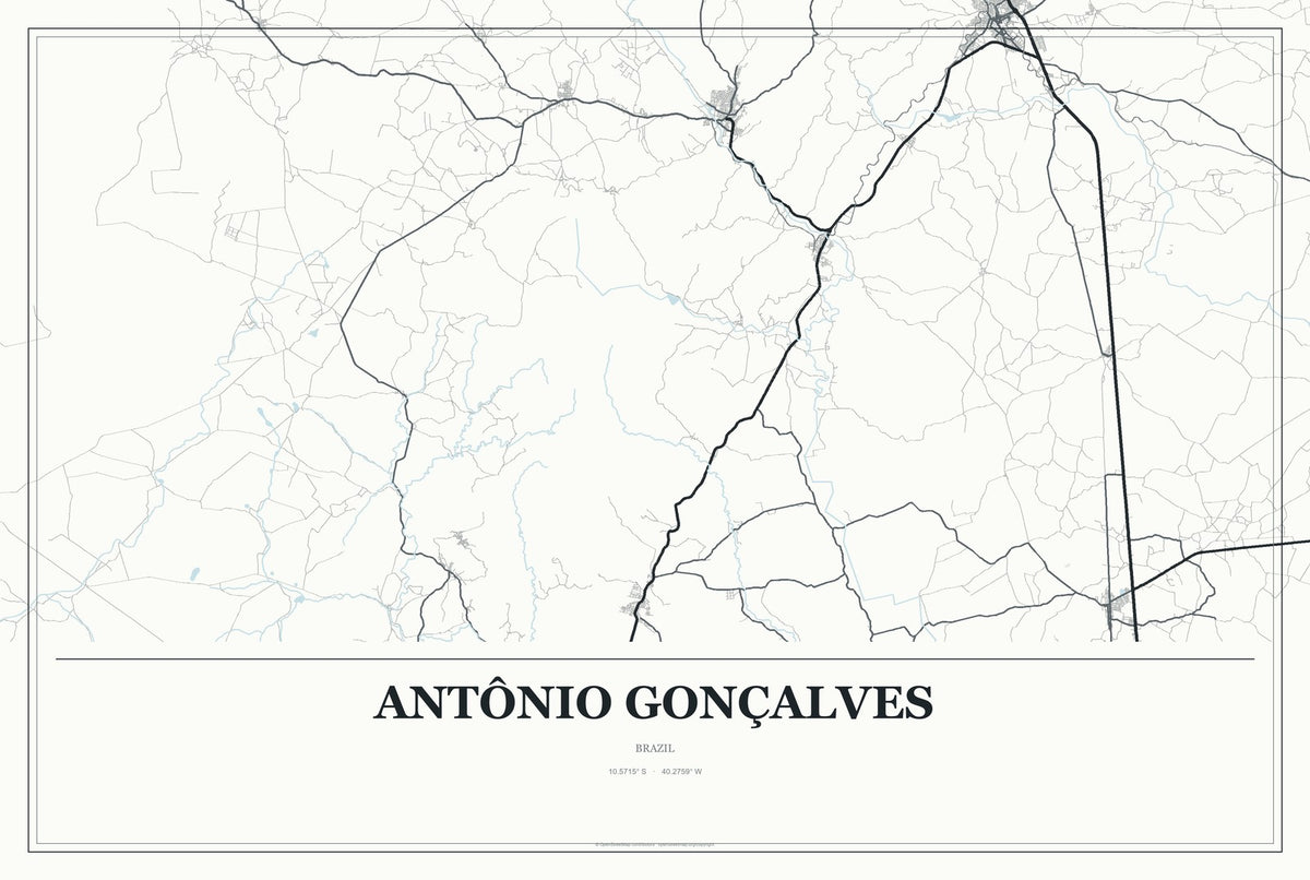 Antônio Gonçalves, Brazil City Map Aluminum Sign in Gallery Air style