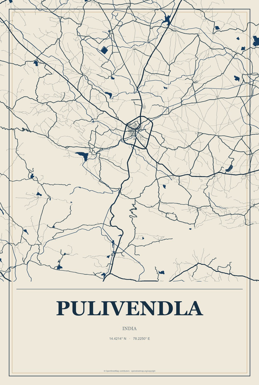 Pulivendla, India City Map Aluminum Sign in Coastal Cutout style