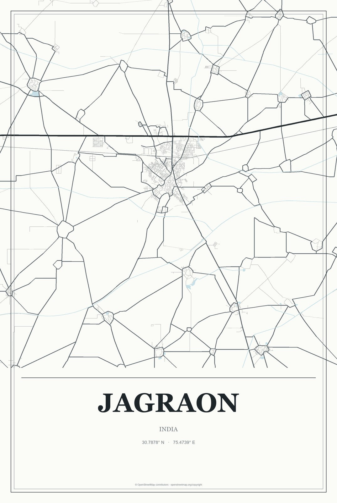 Jagraon, India City Map Aluminum Sign in Gallery Air style