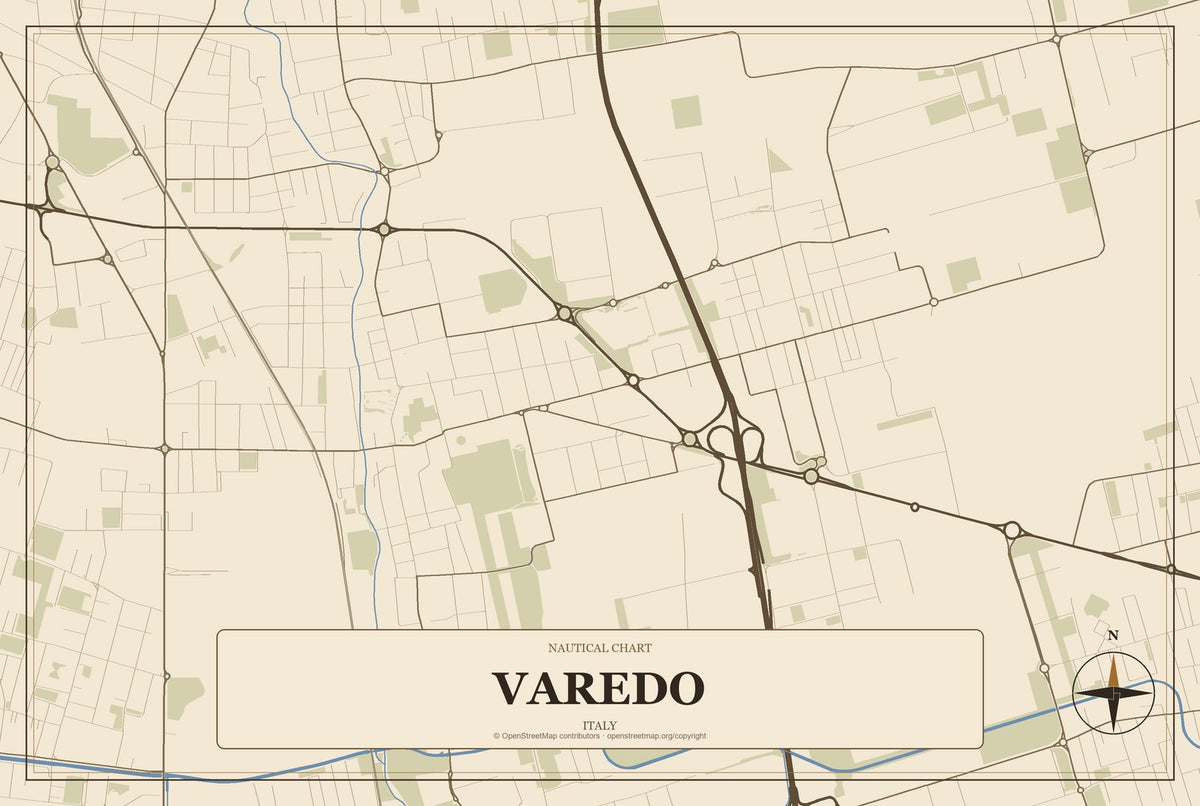 Varedo, Italy City Map Aluminum Sign in Heritage Nautical style