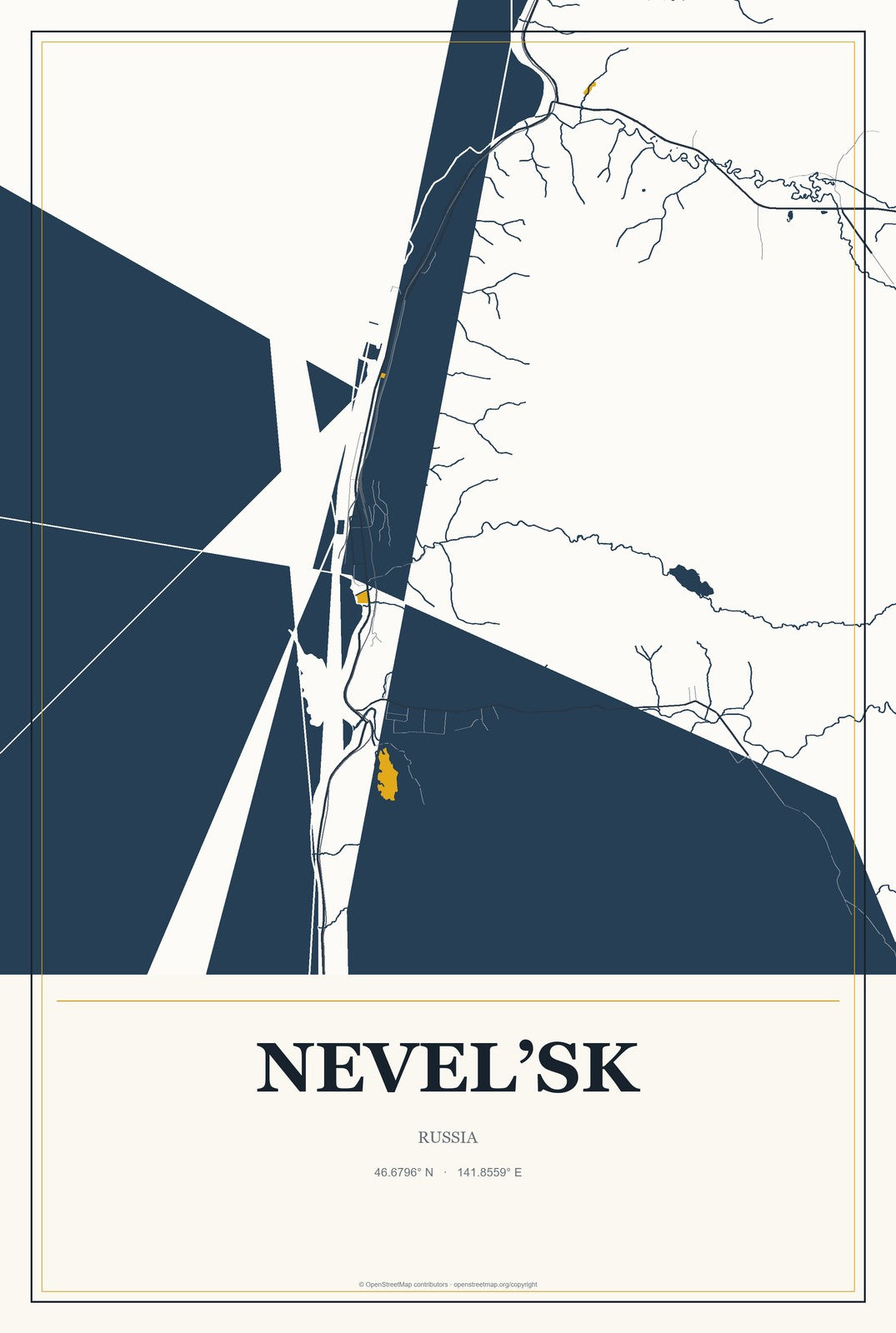 Nevel’sk, Russia City Map Aluminum Sign in Citrine Modern style