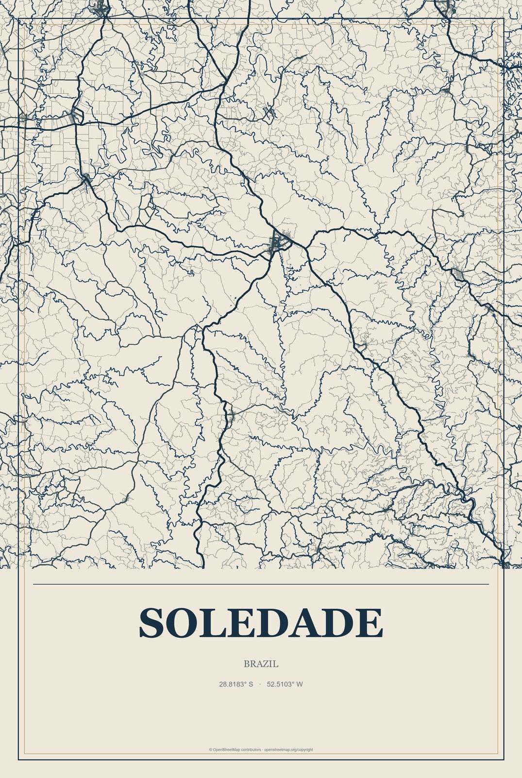Soledade, Rio Grande do Sul, Brazil City Map Aluminum Sign in Coastal Cutout style