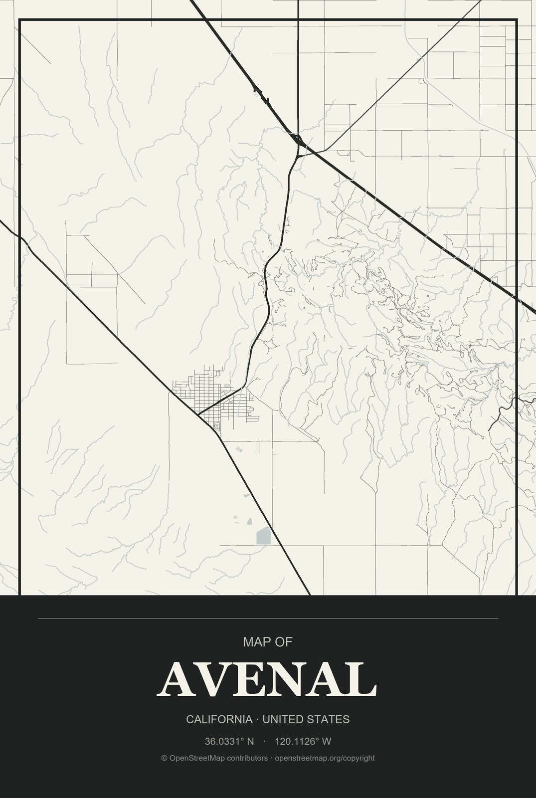 Avenal, California City Map Aluminum Sign in Museum Plaque style