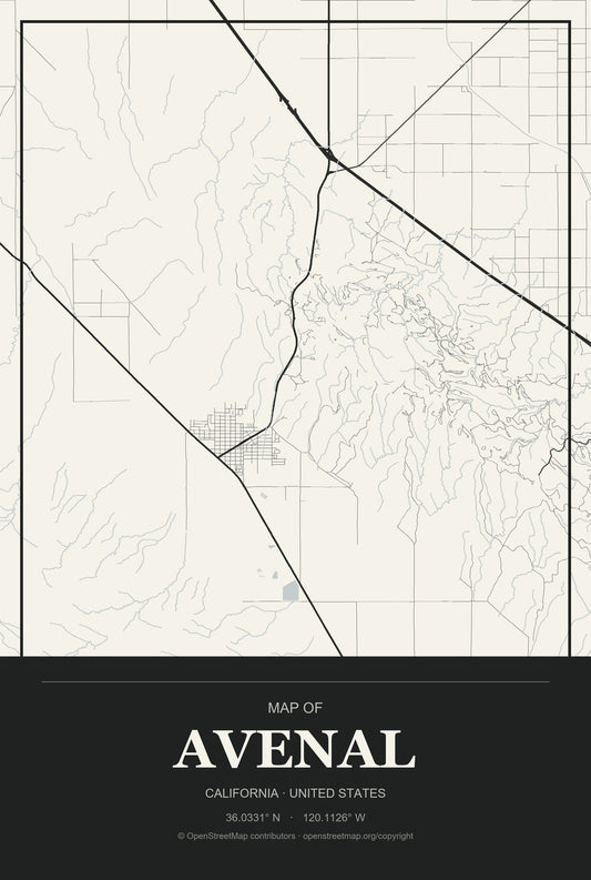 Avenal, California City Map Aluminum Sign in Museum Plaque style