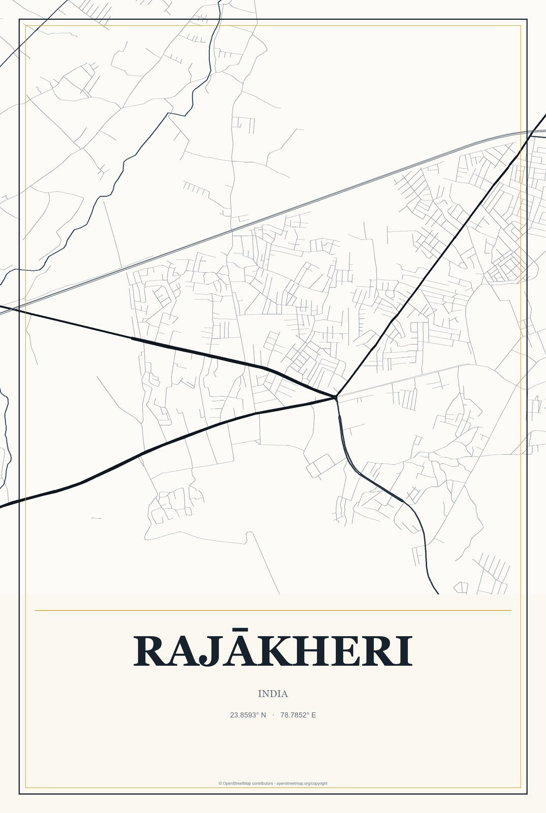 Rajākheri, India City Map Aluminum Sign in Citrine Modern style