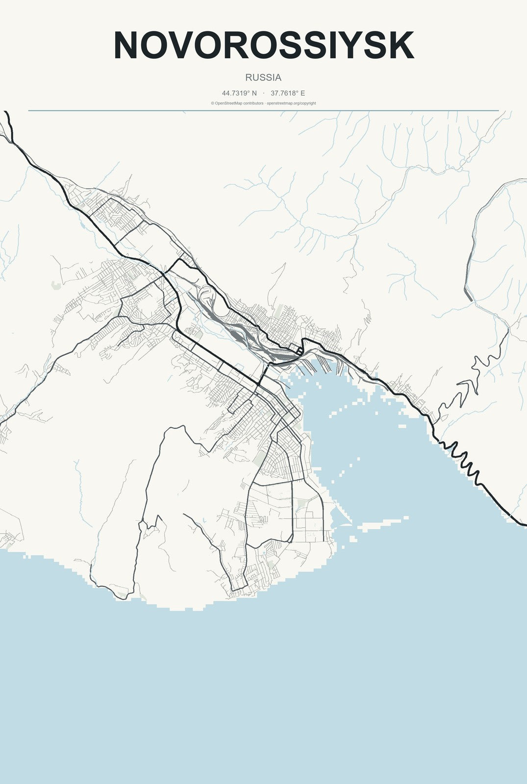Novorossiysk, Russia City Map Aluminum Sign in Headline Atlas style