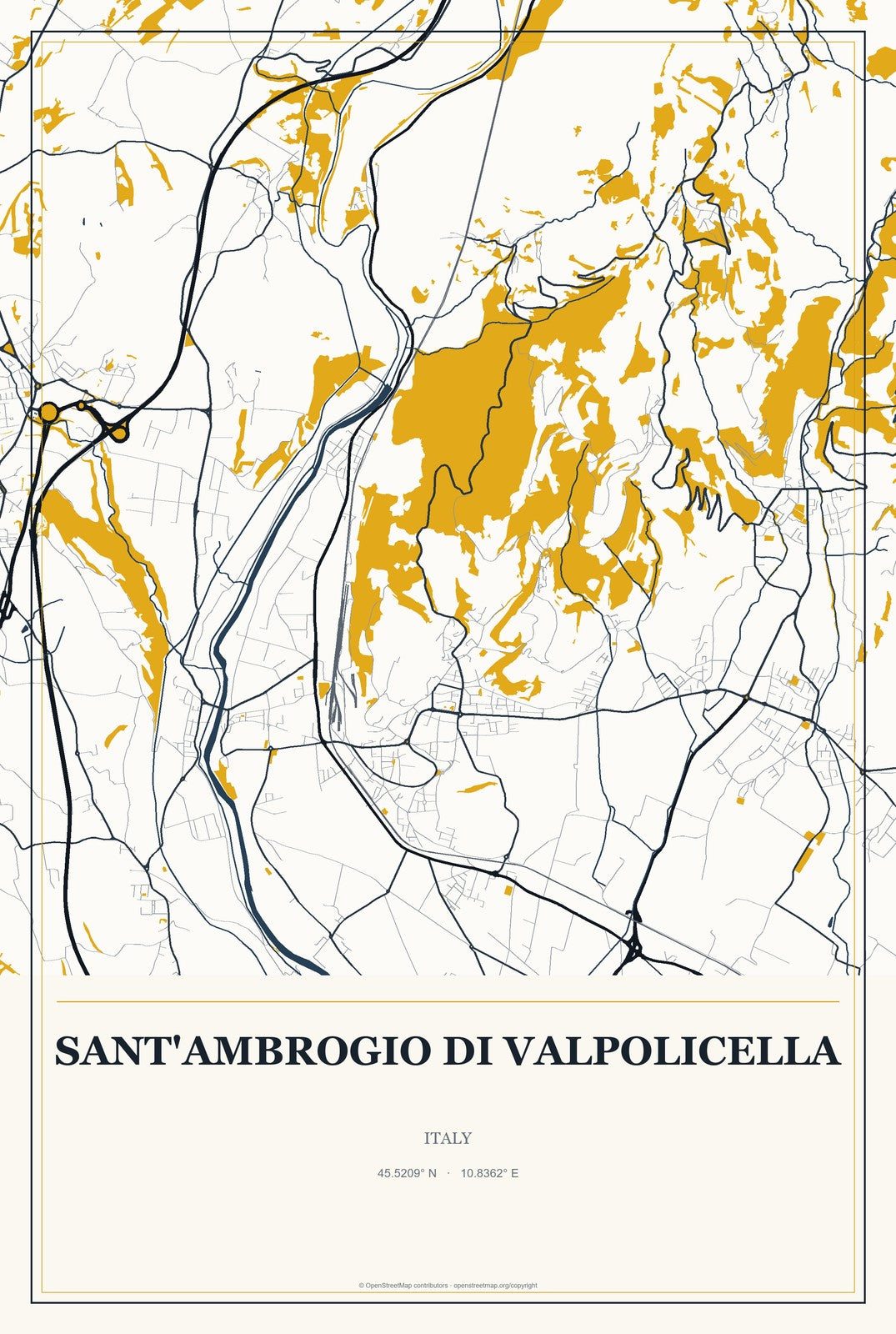 Sant'Ambrogio di Valpolicella, Italy City Map Aluminum Sign in Citrine Modern style