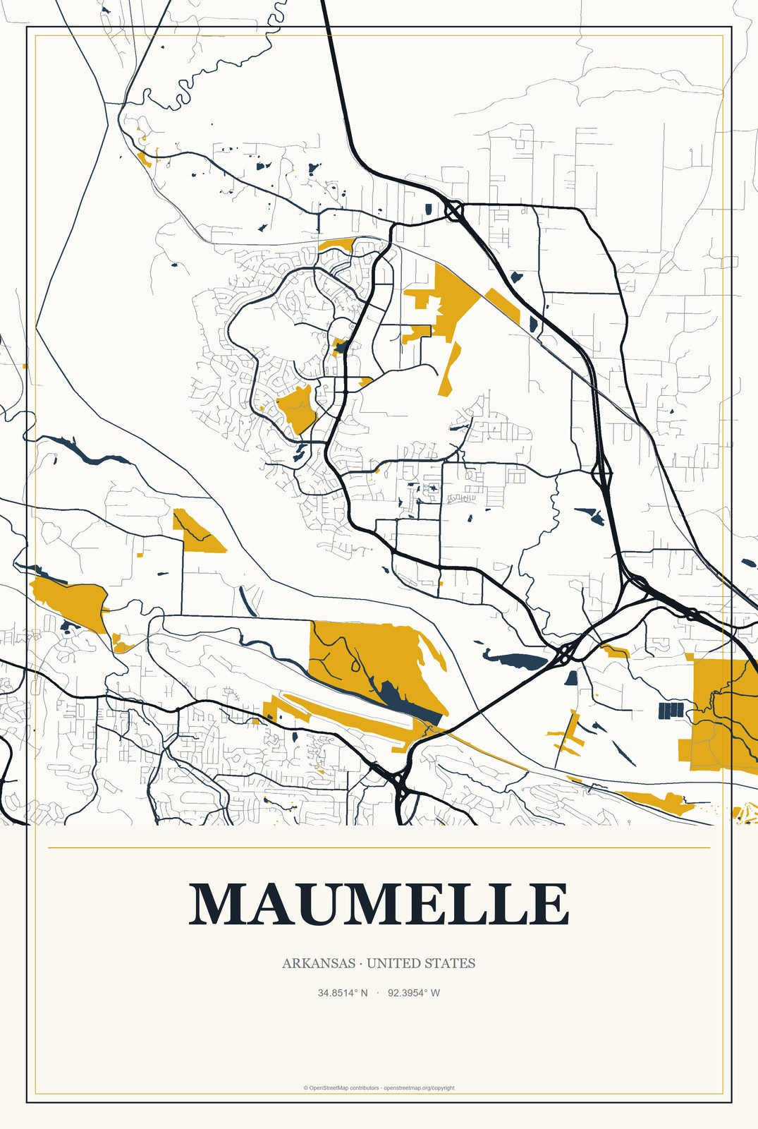 Maumelle, Arkansas City Map Aluminum Sign in Citrine Modern style