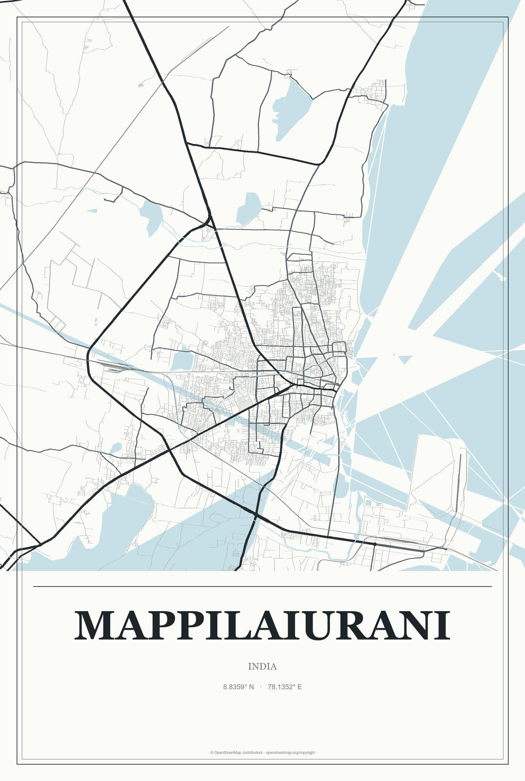 Mappilaiurani, India City Map Aluminum Sign in Gallery Air style