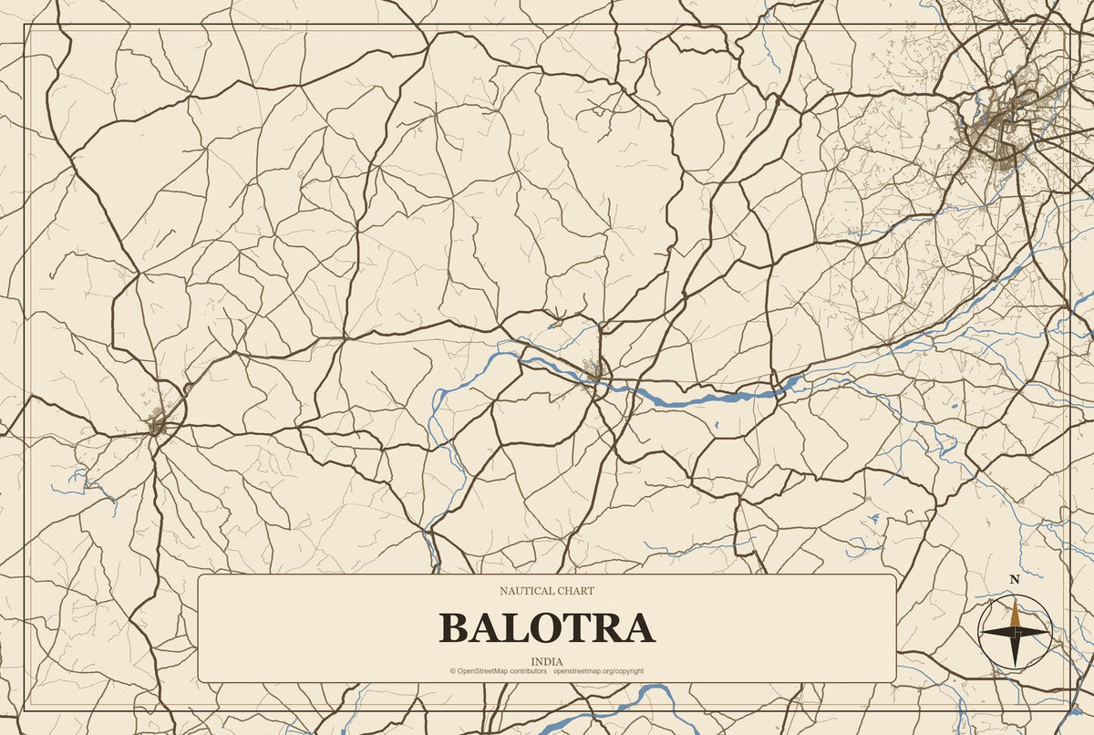 Balotra, India City Map Aluminum Sign in Heritage Nautical style