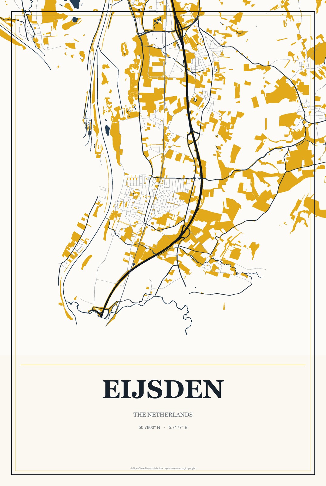 Eijsden, The Netherlands City Map Aluminum Sign in Citrine Modern style