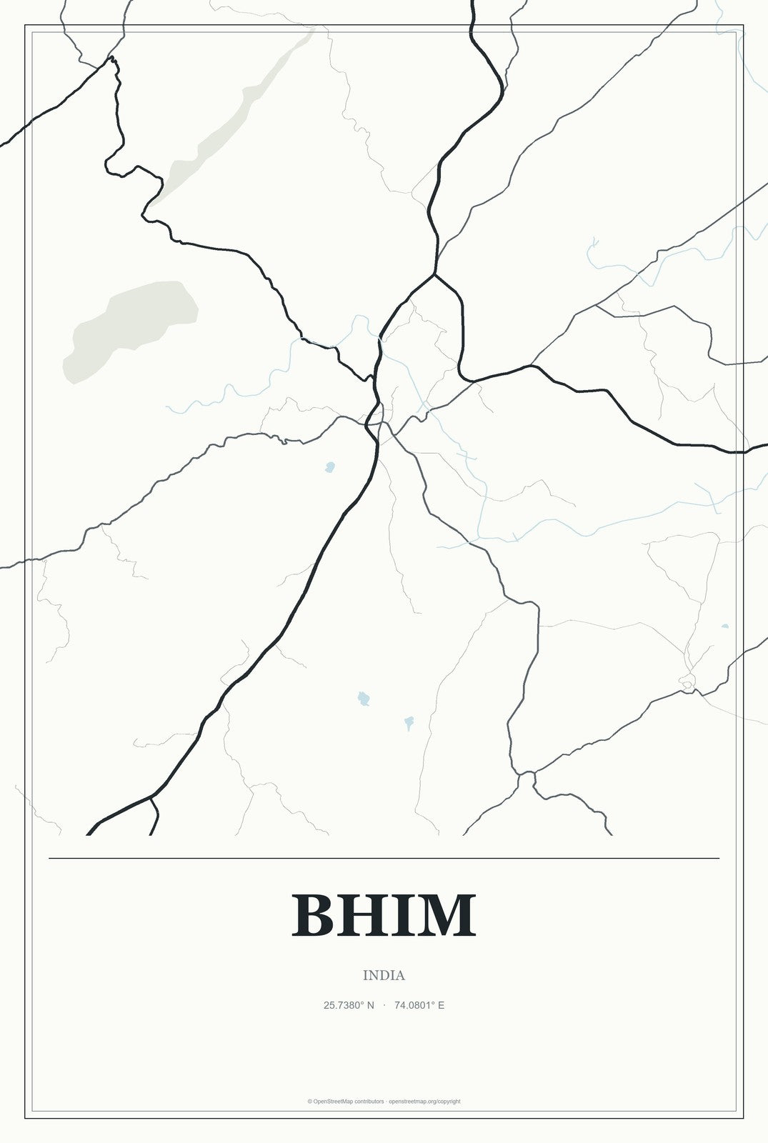 Bhim, India City Map Aluminum Sign in Gallery Air style