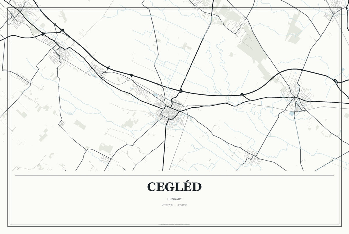 Cegléd, Hungary City Map Aluminum Sign in Gallery Air style