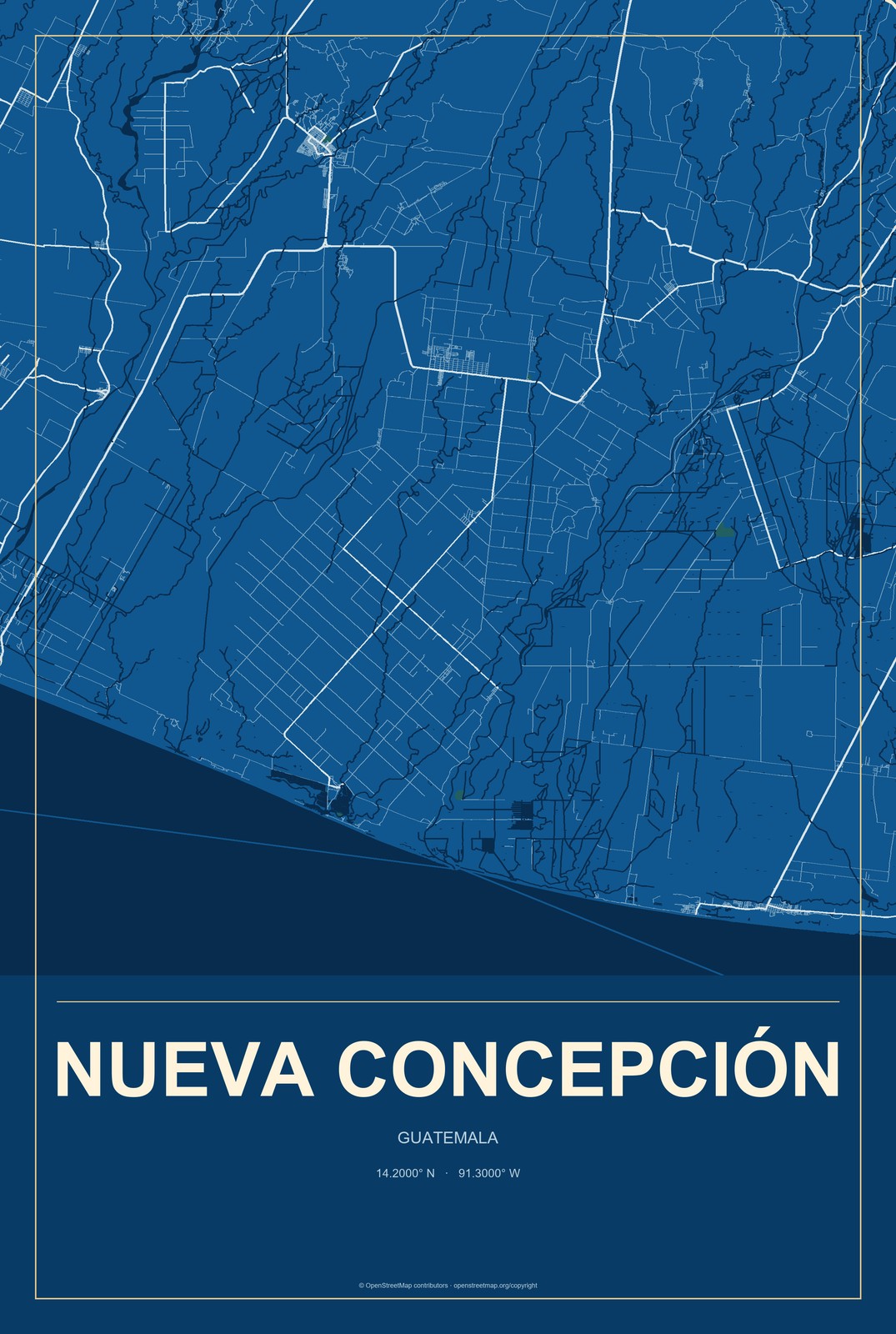 Nueva Concepción, Guatemala City Map Aluminum Sign in Harbor Cobalt style