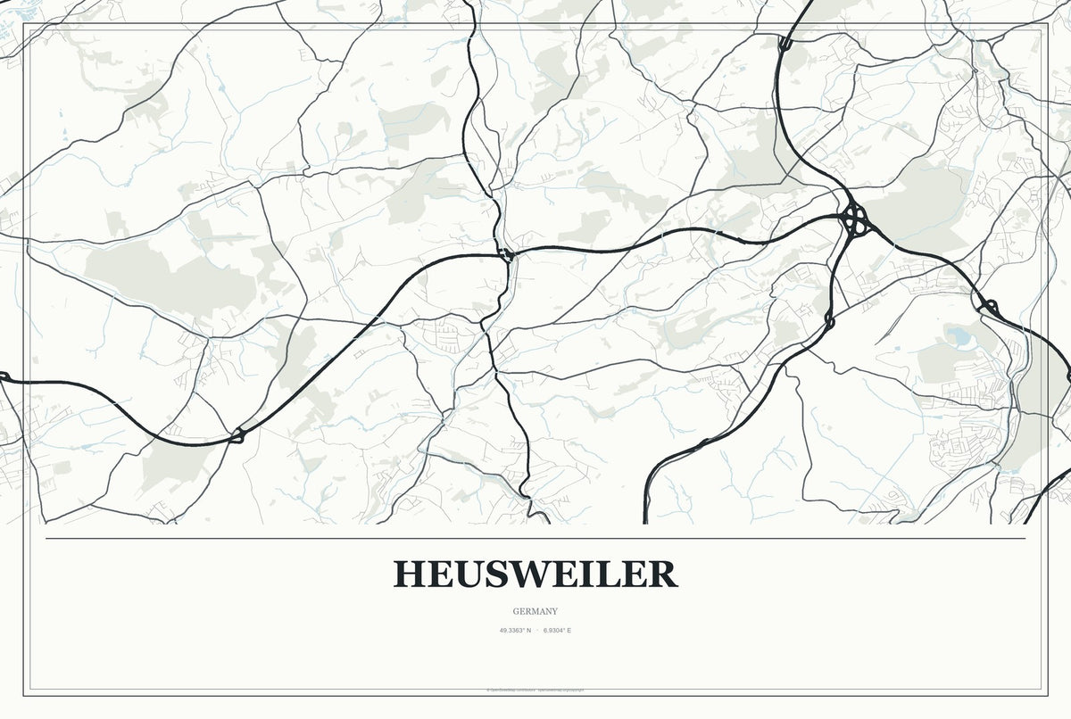 Heusweiler, Germany City Map Aluminum Sign in Gallery Air style