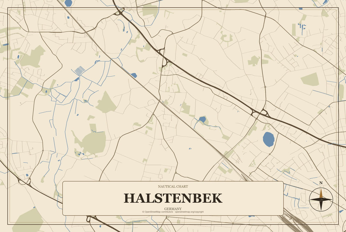 Halstenbek, Germany City Map Aluminum Sign in Heritage Nautical style