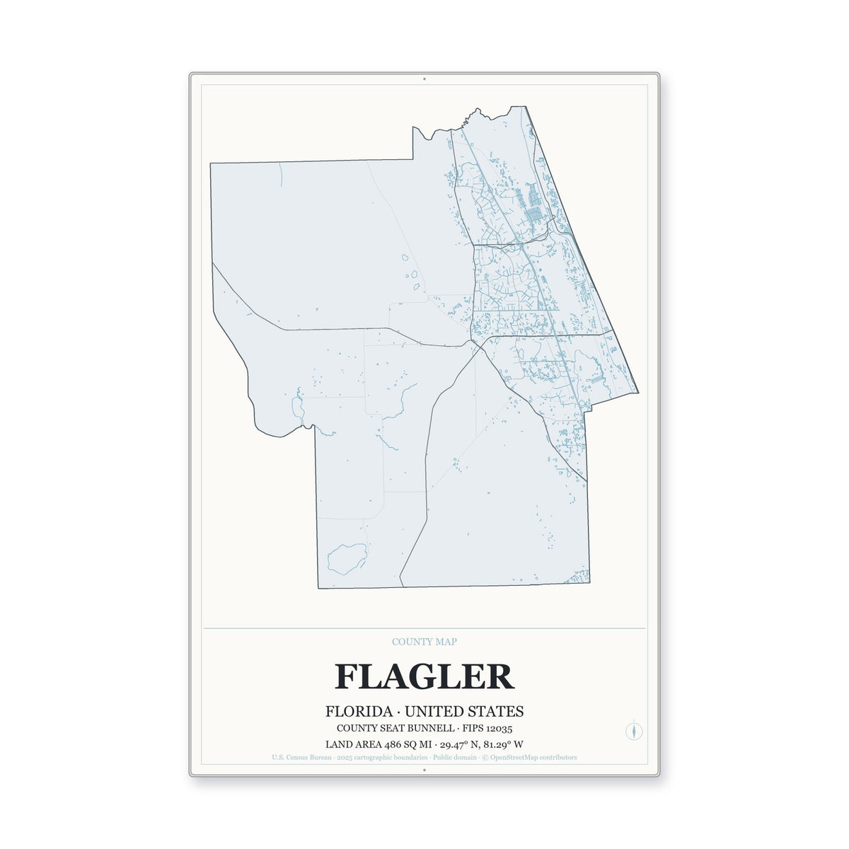 Flagler County, Florida Map Aluminum Sign in Gallery Air style