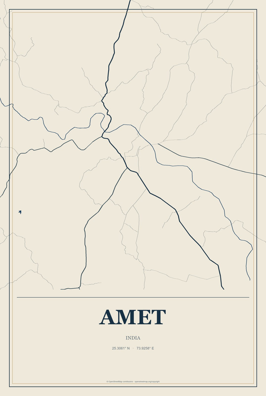 Amet, India City Map Aluminum Sign in Coastal Cutout style