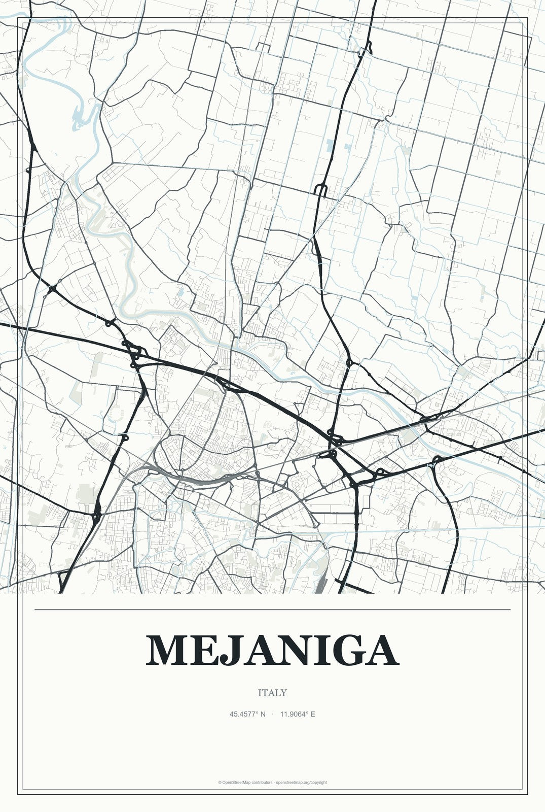 Mejaniga, Italy City Map Aluminum Sign in Gallery Air style