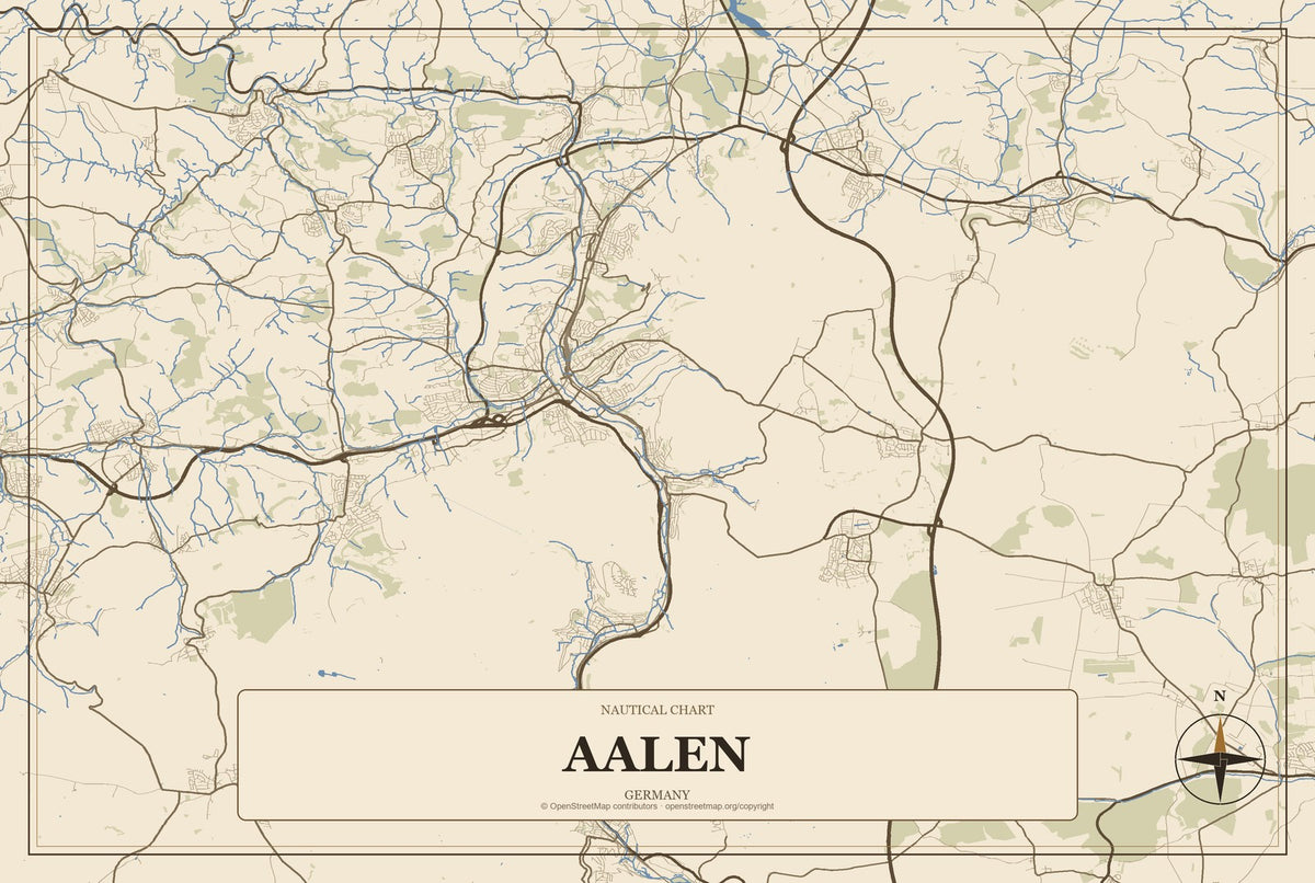 Aalen, Germany City Map Aluminum Sign in Heritage Nautical style