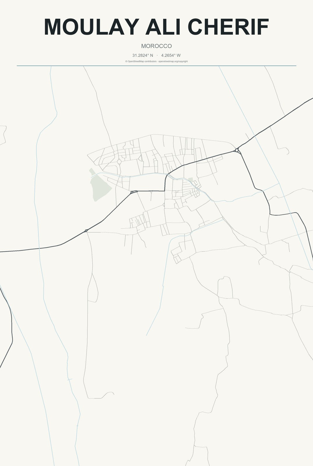 Moulay Ali Cherif, Morocco City Map Aluminum Sign in Headline Atlas style