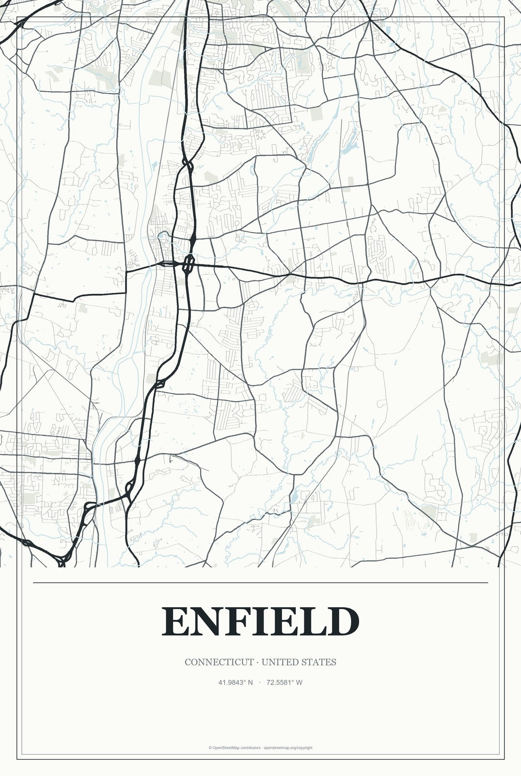 Enfield, Connecticut City Map Aluminum Sign in Gallery Air style